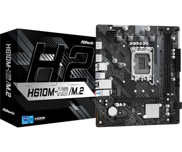 Дънна платка ASRock H610M-H2/M.2, H610, LGA1700, DDR4, PCI-E 4.0, 1x M.2 slot, 4x SATA 6Gb/s, 2x USB 3.2 Gen 1, 2x HDMI, microATX