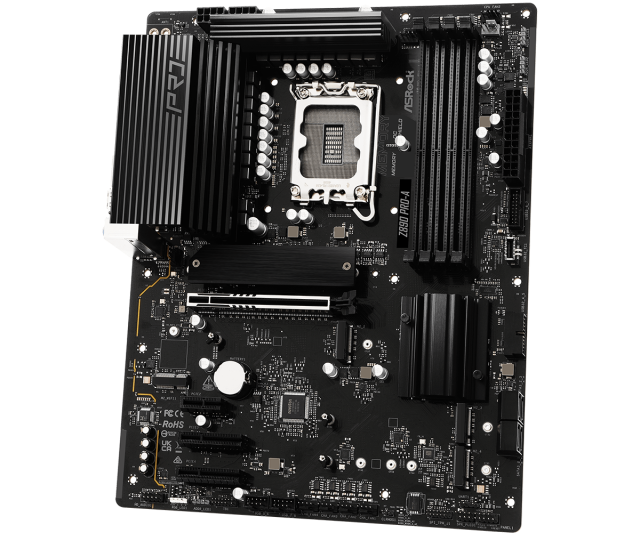 Дънна платка ASRock Z890 Pro-A, LGA1851, 4 x DDR5, PCIe 5.0, 1 x Blazing M.2 NVMe, 3 x Hyper M.2 NVMe, 4 x SATA3 6.0 Gb/s, HDMI, DP, ATX