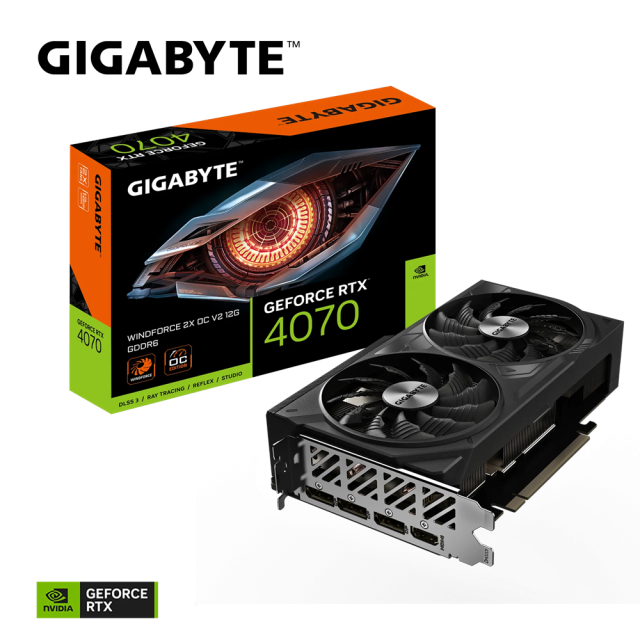 Видео карта GIGABYTE NVIDIA GeForce RTX 4070 WINDFORCE 2X OC V2 12G, 192bit, HDMI, 3 x DP