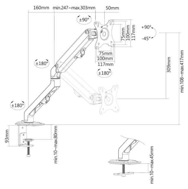 Стойка Neomounts by NewStar Flat Screen Desk Mount (stand/grommet)