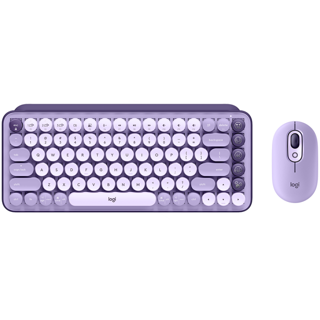 Комплект клавиатура и мишка Logitech POP Icon Combo Lilac & Off White, 4 програмируеми клавиша, US International подредба, лилава
