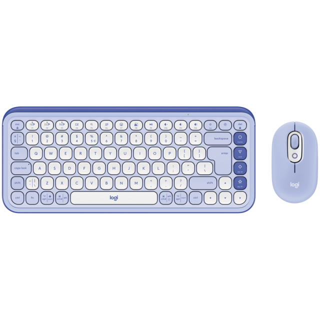 Комплект клавиатура и мишка Logitech POP Icon Combo Lilac & Off White, 4 програмируеми клавиша, US International подредба, лилава