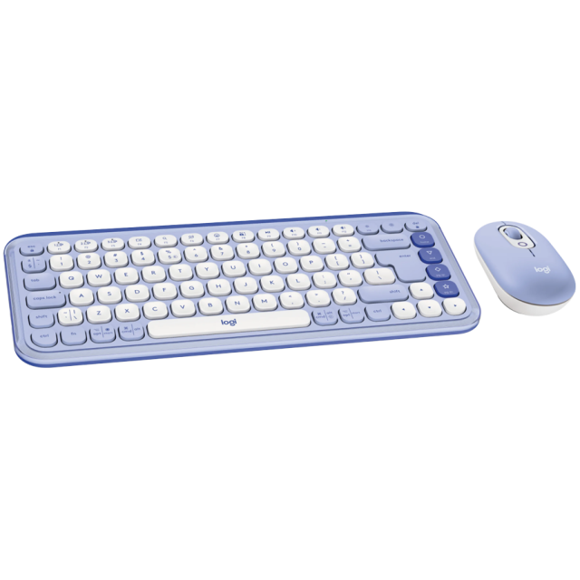 Комплект клавиатура и мишка Logitech POP Icon Combo Lilac & Off White, 4 програмируеми клавиша, US International подредба, лилава