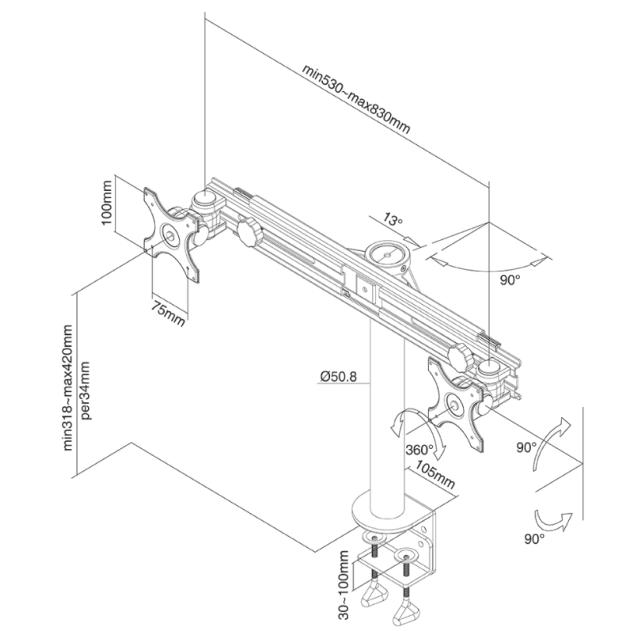 Стойка Neomounts by NewStar Flat Screen Desk Mount (clamp)