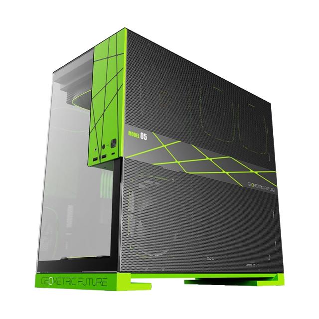 Кутия Geometric Future Model 5 Black/Green, Middle Tower, 1 x USB 3.2 Gen 2 Type-C, 2 x USB 3.0, HD Audio x 1, EATX / ATX / mATX / Mini-ITX