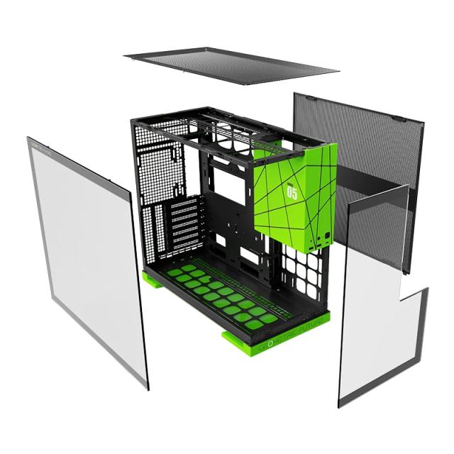 Кутия Geometric Future Model 5 Black/Green, Middle Tower, 1 x USB 3.2 Gen 2 Type-C, 2 x USB 3.0, HD Audio x 1, EATX / ATX / mATX / Mini-ITX