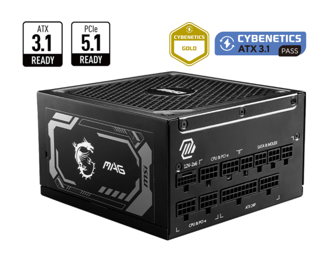 Захранване MSI MAG A1250GL PCIE5, 1250W, Active PFC, 80 PLUS Gold