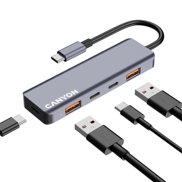 Хъб CANYON DS-18 5in1 USB Type-C Grey