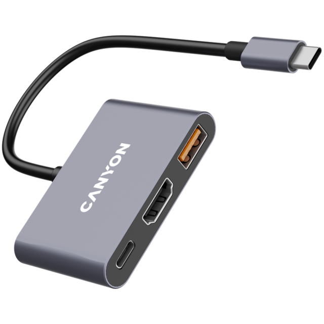 Мултипортов адаптер CANYON hub DS-4 3in1 USB Type-C Grey