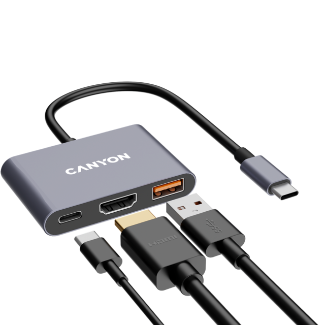 Мултипортов адаптер CANYON hub DS-4 3in1 USB Type-C Grey