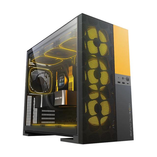 Кутия Geometric Future Model 5 Vent Black/Yellow, Middle Tower, 1 x USB 3.2 Gen 2 Type-C, 2 x USB 3.0, HD Audio x 1, EATX / ATX / mATX / Mini-ITX