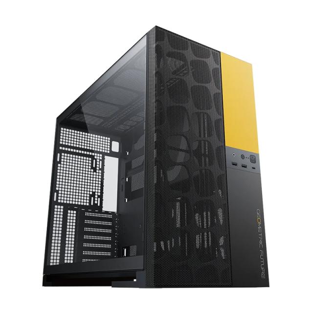 Кутия Geometric Future Model 5 Vent Black/Yellow, Middle Tower, 1 x USB 3.2 Gen 2 Type-C, 2 x USB 3.0, HD Audio x 1, EATX / ATX / mATX / Mini-ITX