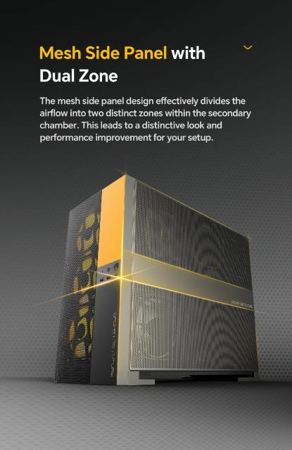 Кутия Geometric Future Model 5 Vent Black/Yellow, Middle Tower, 1 x USB 3.2 Gen 2 Type-C, 2 x USB 3.0, HD Audio x 1, EATX / ATX / mATX / Mini-ITX