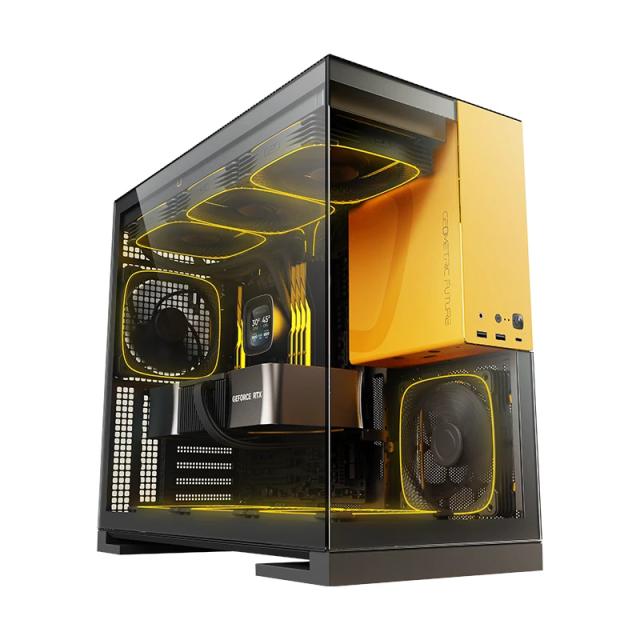 Кутия Geometric Future Model 5 Black/Yellow, Middle Tower, 1 x USB 3.2 Gen 2 Type-C, 2 x USB 3.0, HD Audio x 1, EATX / ATX / mATX / Mini-ITX