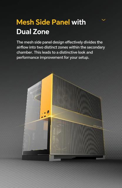 Кутия Geometric Future Model 5 Black/Yellow, Middle Tower, 1 x USB 3.2 Gen 2 Type-C, 2 x USB 3.0, HD Audio x 1, EATX / ATX / mATX / Mini-ITX