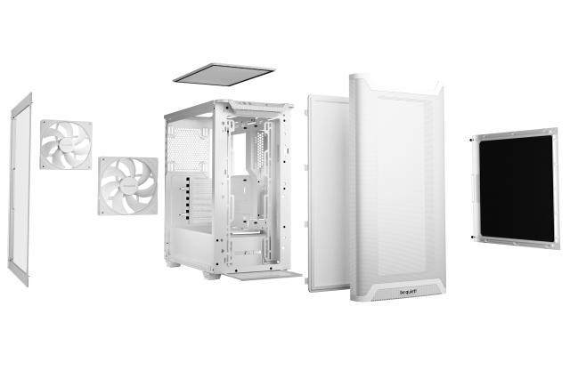 Кутия be quiet! Pure Base 501 Airflow Window White, Middle Tower, 1 x USB 3.2 Gen 2 Type-C, 2 x USB 3.2 Type A, HD Audio x 1, Mini-ITX / mATX / ATX, бяла