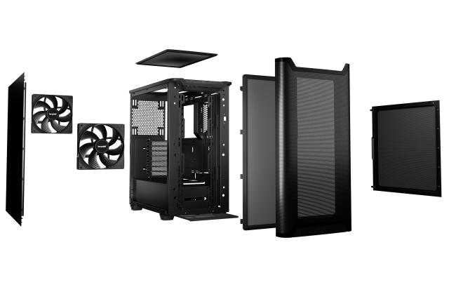 Кутия be quiet! Pure Base 501 Airflow Black, Middle Tower, 1 x USB 3.2 Gen 2 Type-C, 2 x USB 3.2 Type A, HD Audio x 1, Mini-ITX / mATX / ATX, черен