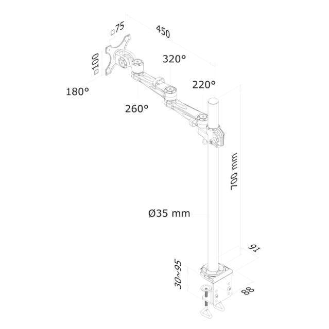 Стойка Neomounts by NewStar Flat Screen Desk Mount (clamp), 70 cm pole