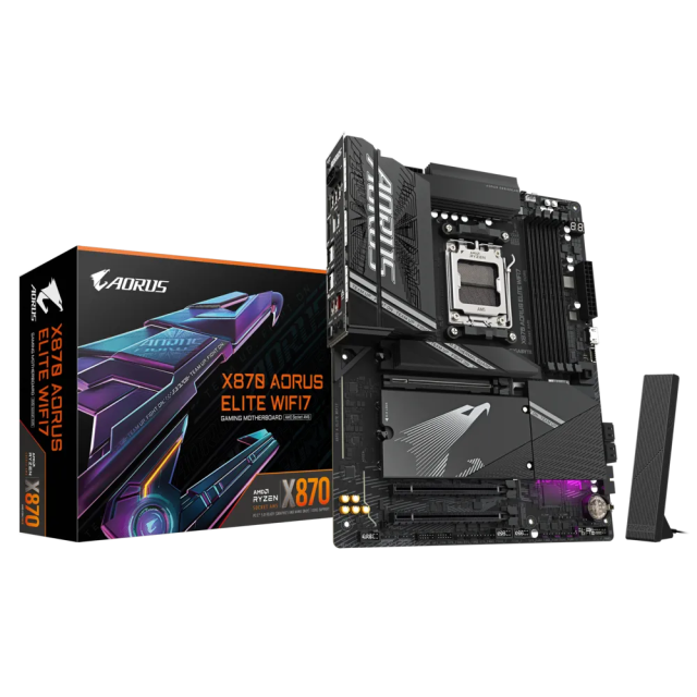 Дънна платка GIGABYTE X870 AORUS ELITE WIFI7 , AM5, 4 x DDR5, 4 x M.2, 4 x SATA 6Gb/s, Wi-Fi, Bluetooth, HDMI, ATX