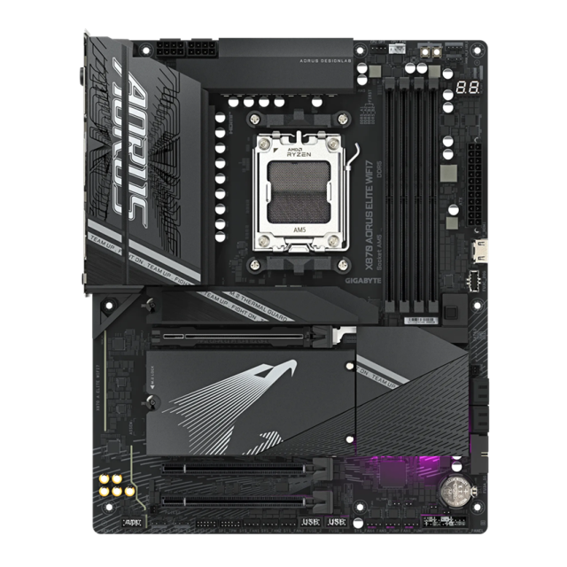 Дънна платка GIGABYTE X870 AORUS ELITE WIFI7 , AM5, 4 x DDR5, 4 x M.2, 4 x SATA 6Gb/s, Wi-Fi, Bluetooth, HDMI, ATX