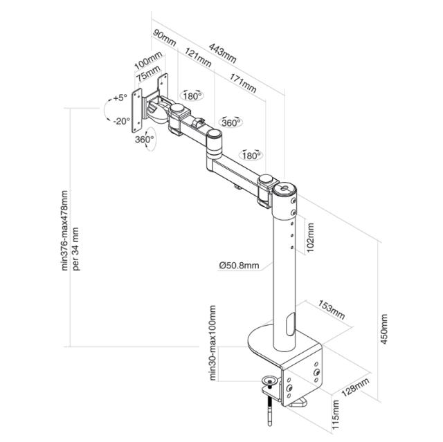 Стойка Neomounts by NewStar Flat Screen Desk Mount (clamp), high capacity