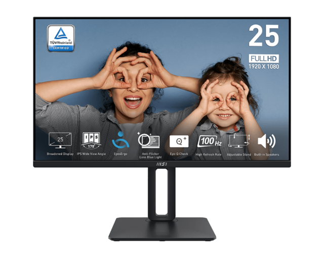 Монитор MSI Pro MP251P, 24.5" (62.23cm) IPS панел, 100Hz, Full HD, 1ms, 300cd/m2, HDMI, VGA