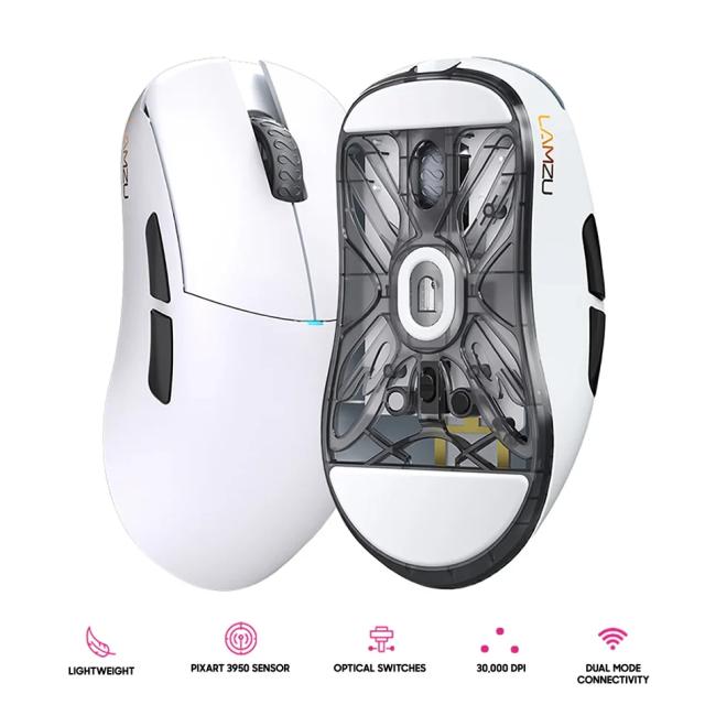 Геймърска мишка Lamzu ATLANTIS MINI 1K, оптична, 30 000 dpi, Wireless, Panda White