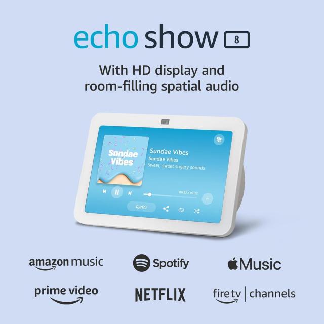 Смарт тонколона Amazon Echo Show 8 (Gen 3), Сензорен екран, Wireless / Bluetooth, Гласов асистент, Бял