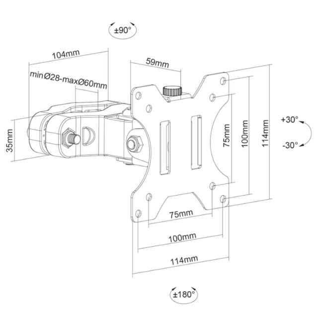 Стойка Neomounts by NewStar Screen Pole Clamp/Truss Mount 1 pivot VESA 100x100 (pole diameter 28-60 mm)