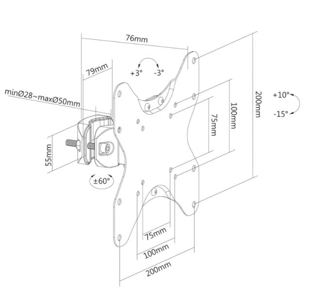 Стойка Neomounts by NewStar Screen Pole Clamp/Truss Mount 1 pivot VESA 200x200 (polediameter 28-50 mm)