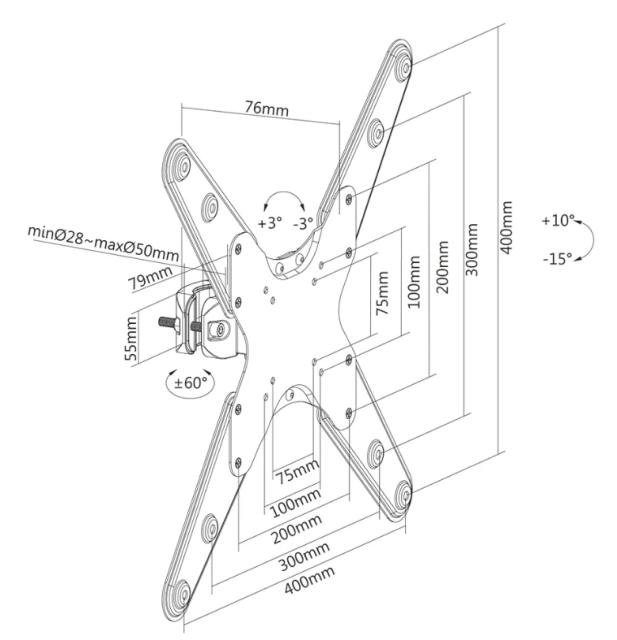 Стойка Neomounts by NewStar Screen Pole Clamp/Truss Mount 1 pivot VESA 400x400 (polediameter 28-50 mm)
