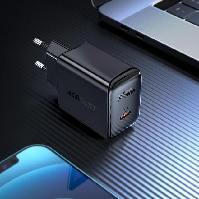 Acefast Универсално зарядно за стена Charger Wall GaN PD30W - A21 - USB-C x 1, Black