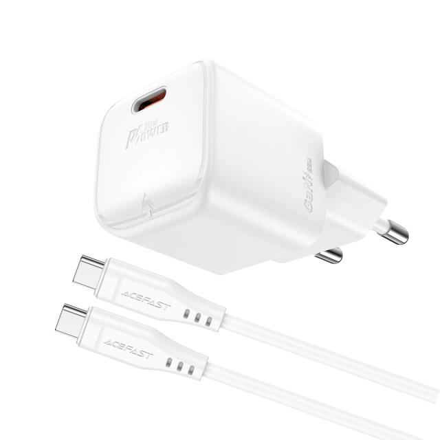 Acefast Универсално зарядно за стена Charger Wall GaN PD20W - A73 Mini with 1.2m cable - USB-C x 1, White