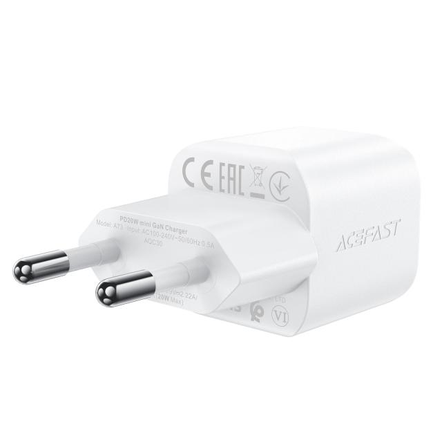 Acefast Универсално зарядно за стена Charger Wall GaN PD20W - A73 Mini with 1.2m cable - USB-C x 1, White