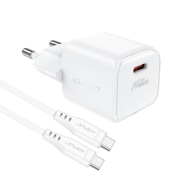 Acefast Универсално зарядно за стена Charger Wall GaN PD20W - A73 Mini with 1.2m cable - USB-C x 1, White