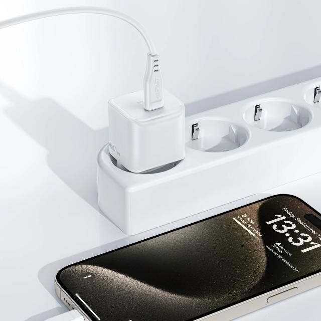 Acefast Универсално зарядно за стена Charger Wall GaN PD20W - A73 Mini with 1.2m cable - USB-C x 1, White