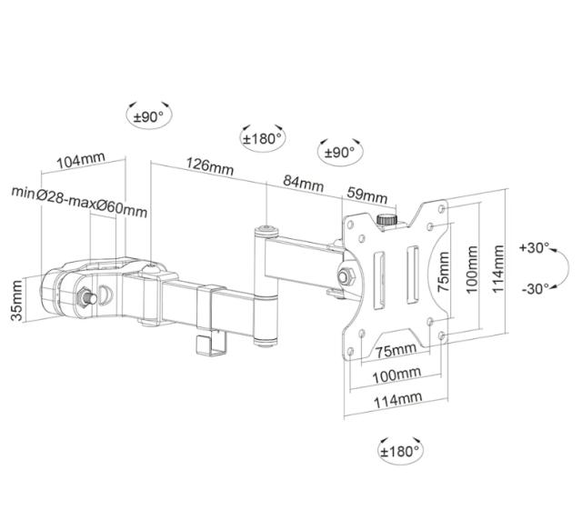Стойка Neomounts by NewStar Screen Pole Clamp/Truss Mount 3 pivots VESA 100x100 (pole diameter 28-60 mm)