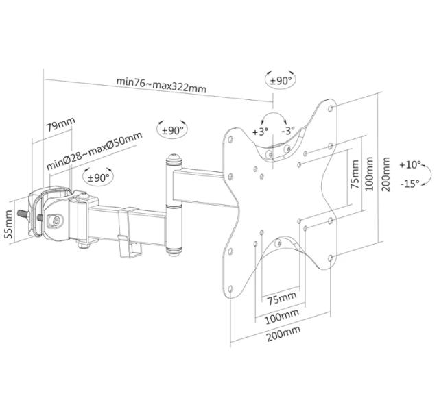Стойка Neomounts by NewStar Screen Pole Clamp/Truss Mount 3 pivots VESA 200x200 (pole diameter 28-50 mm)