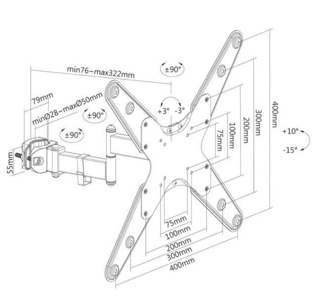 Стойка Neomounts by NewStar Screen Pole Clamp/Truss Mount 3 pivots VESA 400x400 (pole diameter 28-50 mm)