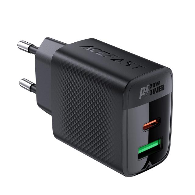 Acefast Универсално зарядно за стена Charger Wall GaN PD 20W - A78 - USB-C x 1, USB-A x 1, Black