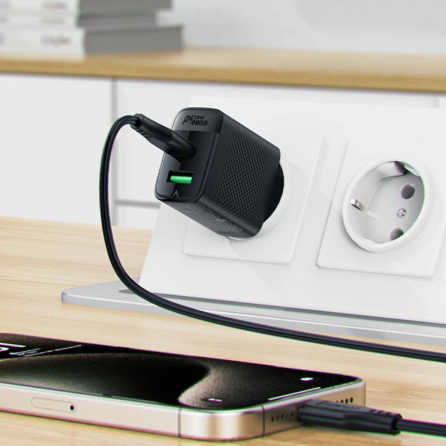 Acefast Универсално зарядно за стена Charger Wall GaN PD 20W - A78 - USB-C x 1, USB-A x 1, Black