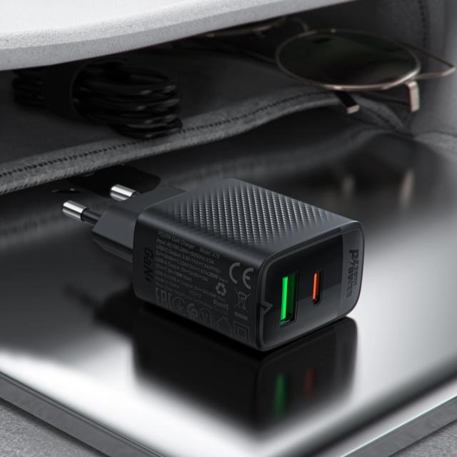 Acefast Универсално зарядно за стена Charger Wall GaN PD 20W - A78 - USB-C x 1, USB-A x 1, Black