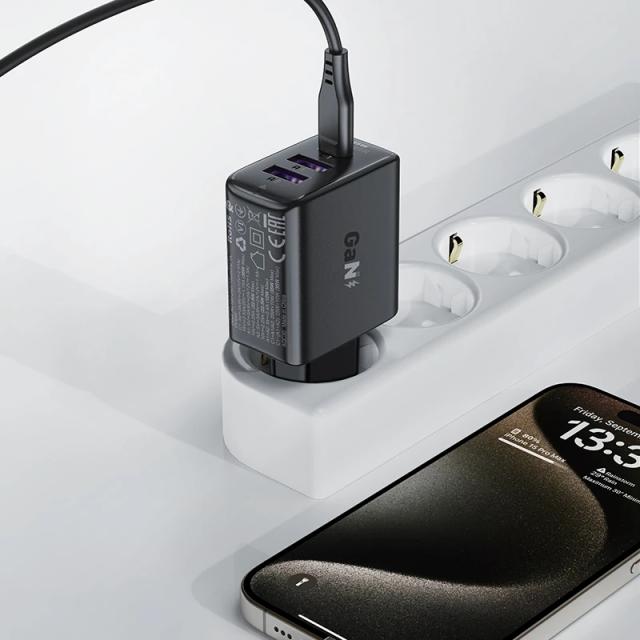 Acefast Универсално зарядно за стена Charger Wall GaN PD 35W - A57 - USB-C x 1, USB-A x 2, Black