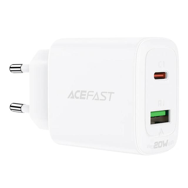 Acefast Универсално зарядно за стена Charger Wall GaN PD20W - A25 - USB-C x 1, USB-A x 1, White