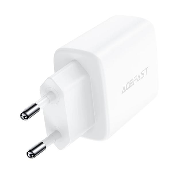 Acefast Универсално зарядно за стена Charger Wall GaN PD20W - A25 - USB-C x 1, USB-A x 1, White