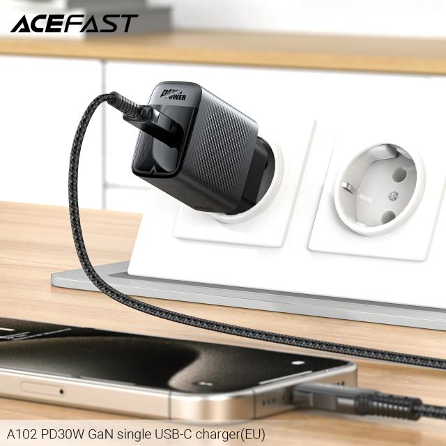 Acefast Универсално зарядно за стена Charger Wall GaN PD30W - A102 - USB-C x 1, Black