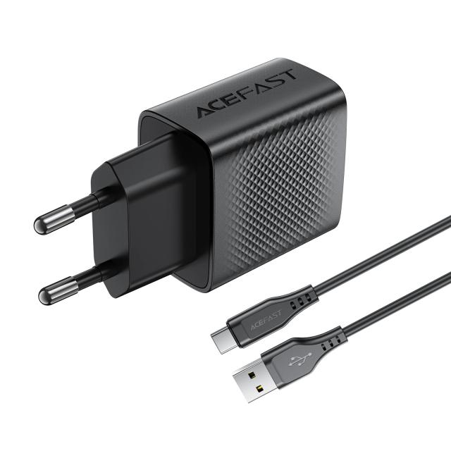 Acefast Универсално зарядно за стена Charger Wall GaN Quick Charge 18W - A90 with 1.2m cable - USB-A x 1, Black