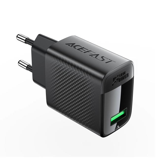 Acefast Универсално зарядно за стена Charger Wall GaN Quick Charge 18W - A90 - USB-A x 1, Black