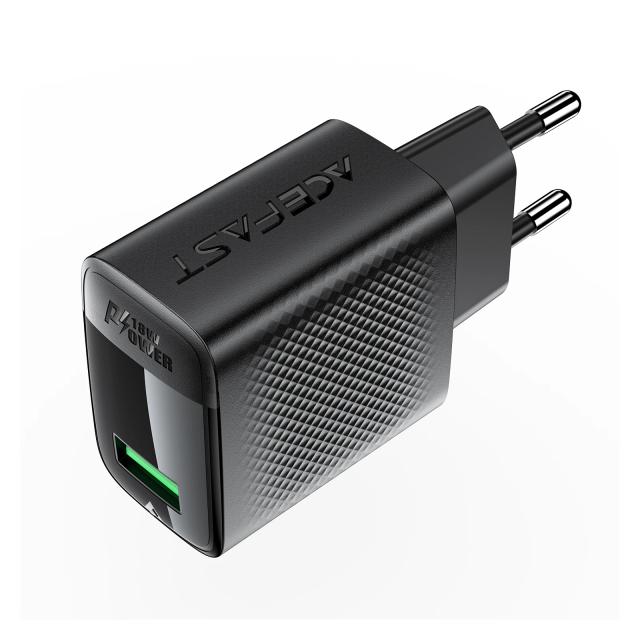 Acefast Универсално зарядно за стена Charger Wall GaN Quick Charge 18W - A90 - USB-A x 1, Black