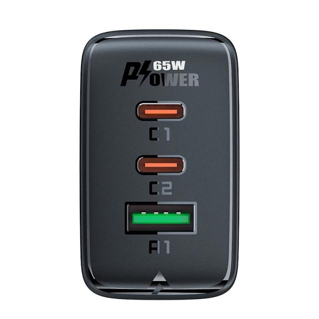 Acefast Универсално зарядно за стена Charger Wall GaN PD65W - A41 - USB-C x 2, USB-A x 1, Black